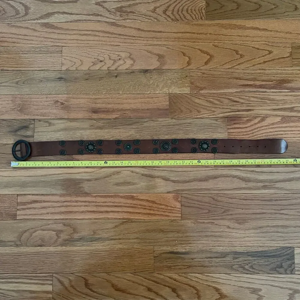 Dolce & Gabbana Archival Leather Belt Vintage Brass Studded Medallion Boho 70 28